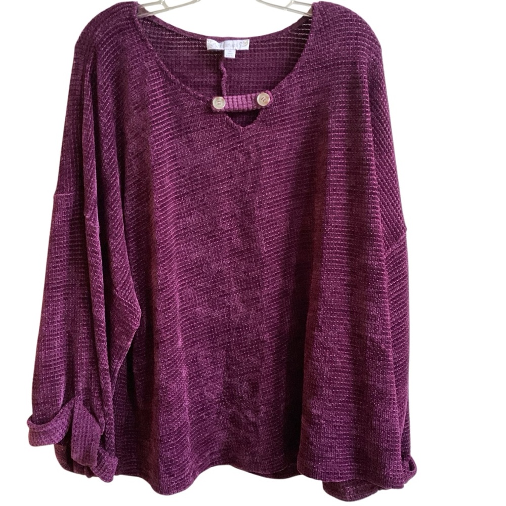 Weekend Suzanne Betro Oversized Purple Chenille Top Plus size 1X